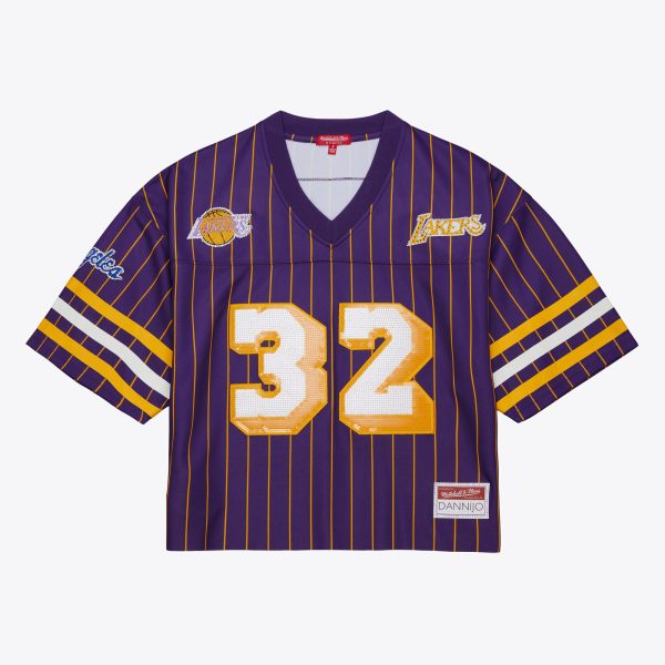 women8217s los angeles lakers magic johnson mitchell amp ness x dannijo purple cropped football fashion jersey – Genuine NBA Hats & Jerseys for Fans