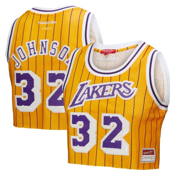 women8217s los angeles lakers magic johnson mitchell amp ness x dannijo yellow fashion cropped basketball jersey – Genuine NBA Hats & Jerseys for Fans