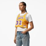 women8217s los angeles lakers magic johnson mitchell amp ness x dannijo yellow fashion cropped basketball jersey – Genuine NBA Hats & Jerseys for Fans