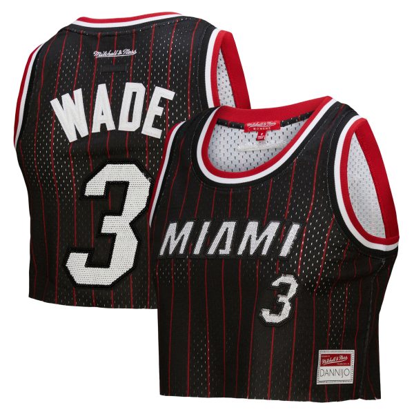 women8217s miami heat dwyane wade mitchell amp ness x dannijo black fashion cropped basketball jersey – Genuine NBA Hats & Jerseys for Fans