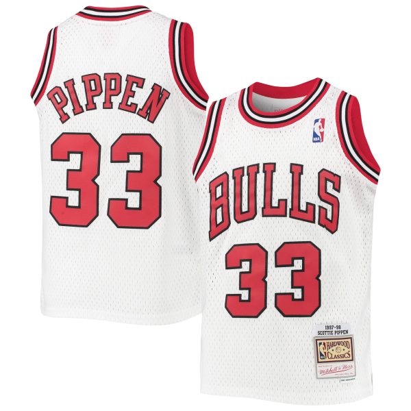 youth chicago bulls scottie pippen mitchell amp ness white 199798 hardwood classics swingman jersey – Genuine NBA Hats & Jerseys for Fans