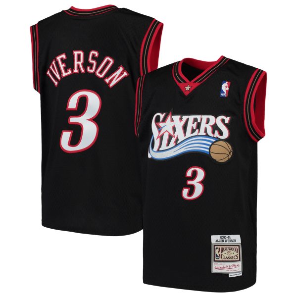youth philadelphia 76ers allen iverson mitchell amp ness black hardwood classics swingman throwback jersey – Genuine NBA Hats & Jerseys for Fans