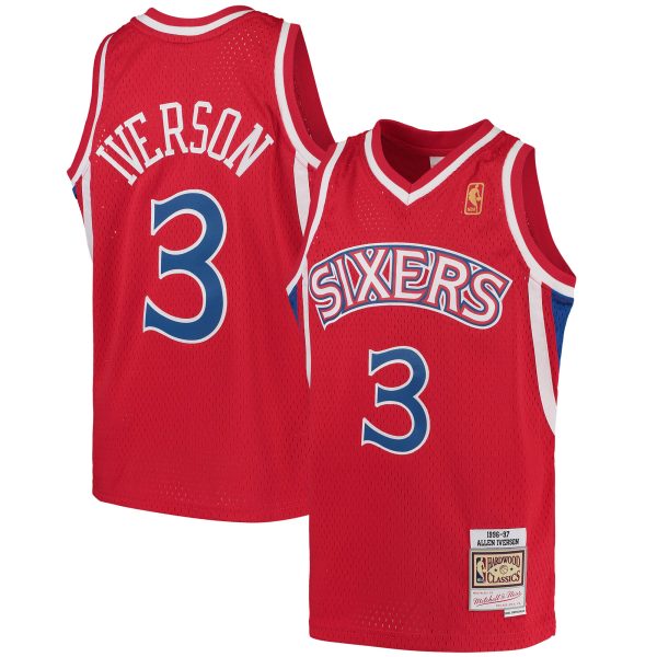 youth philadelphia 76ers allen iverson mitchell amp ness red 199697 hardwood classics swingman throwback jersey – Genuine NBA Hats & Jerseys for Fans