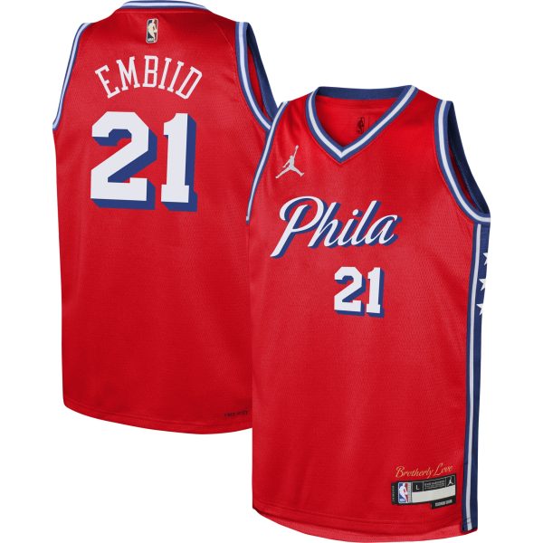 youth philadelphia 76ers joel embiid jordan brand red swingman jersey – statement edition – Genuine NBA Hats & Jerseys for Fans