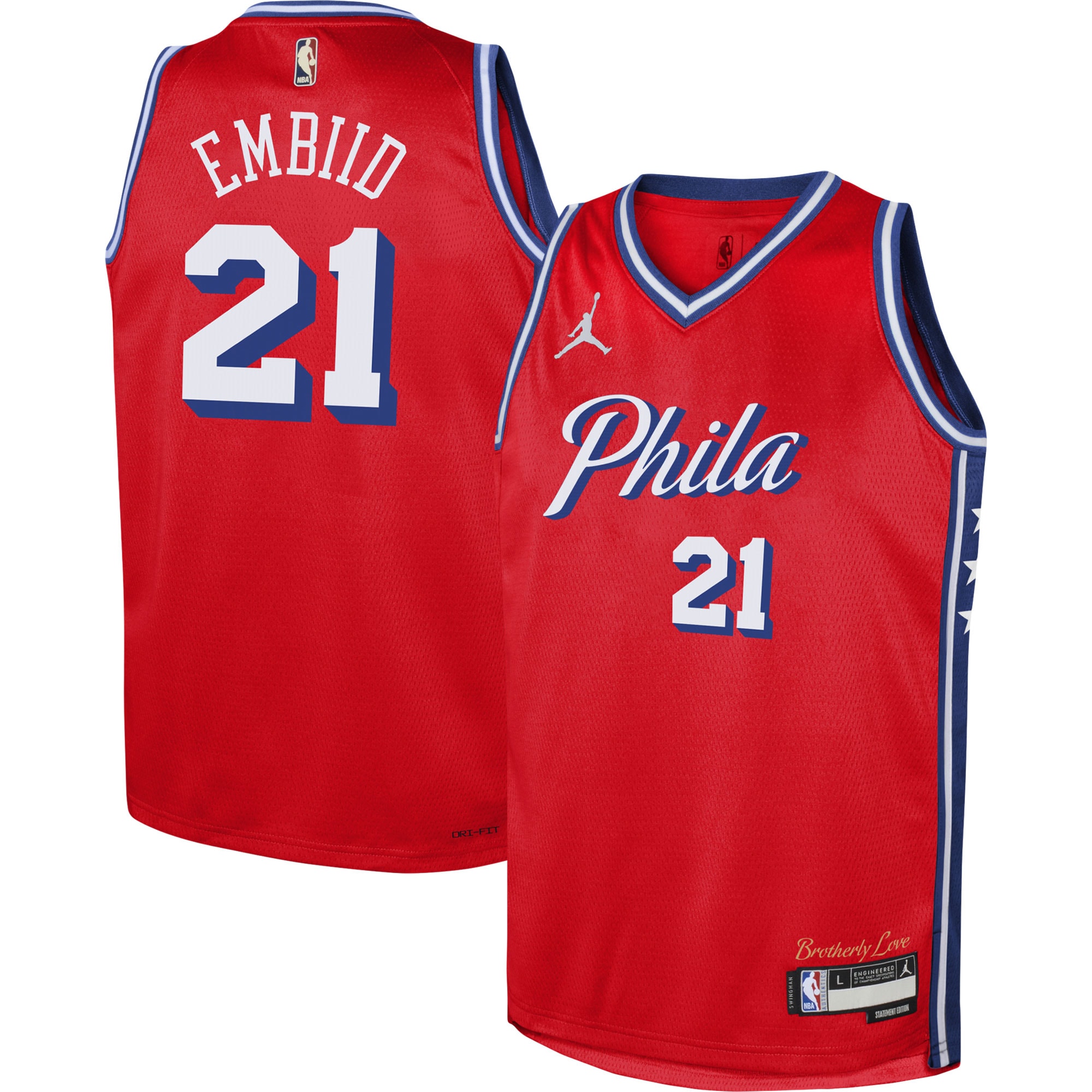 youth philadelphia 76ers joel embiid jordan brand red swingman jersey – statement edition – Genuine NBA Hats & Jerseys for Fans