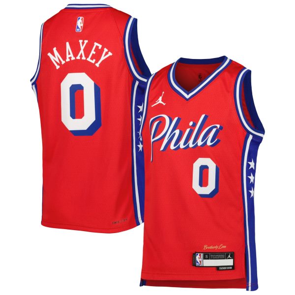 youth philadelphia 76ers tyrese maxey jordan brand red swingman jersey – statement edition – Genuine NBA Hats & Jerseys for Fans
