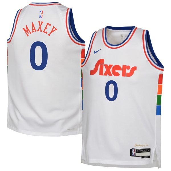 youth philadelphia 76ers tyrese maxey nike white 202425 swingman player jersey – city edition – Genuine NBA Hats & Jerseys for Fans
